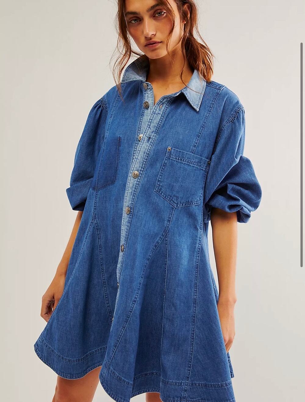 Free People Get Free Mini Dress Sz S Indigo Combo Boho Cowgirl Denim